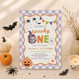 Colourful Spooky One Halloween Ghost 1st Birthday Invitation