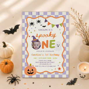 Colourful Spooky One Halloween Ghost 1st Birthday Invitation