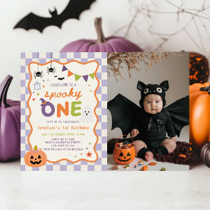 Colourful Spooky One Halloween Ghost Birthday Phot Invitation