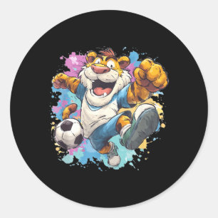 Colourful Sport Tiger with Soccer Ball for Boys an Classic Round Sticker