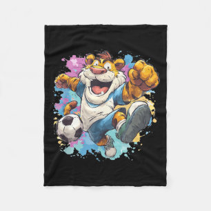 Colourful Sport Tiger with Soccer Ball for Boys an Fleece Blanket