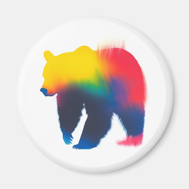Colourful Spray Paint Bear Silhouette Round Magnet (Front)