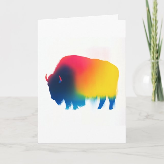 Colourful Spray Paint Bison Silhouette Card (Front)