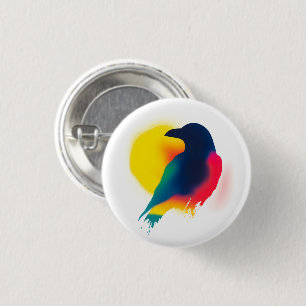 Colourful Spray Paint Crow Silhouette Button