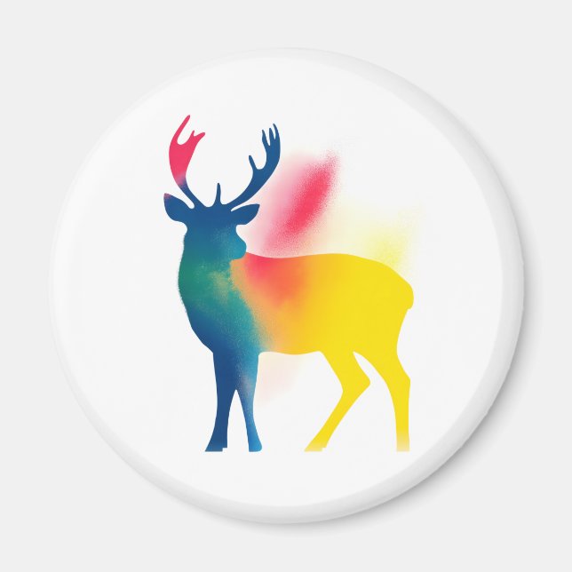 Colourful Spray Paint Deer Silhouette Magnet (Front)