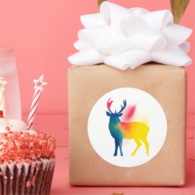 Colourful Spray Paint Deer Silhouette Stickers (Party)