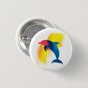 Colourful Spray Paint Dolphin Round Button