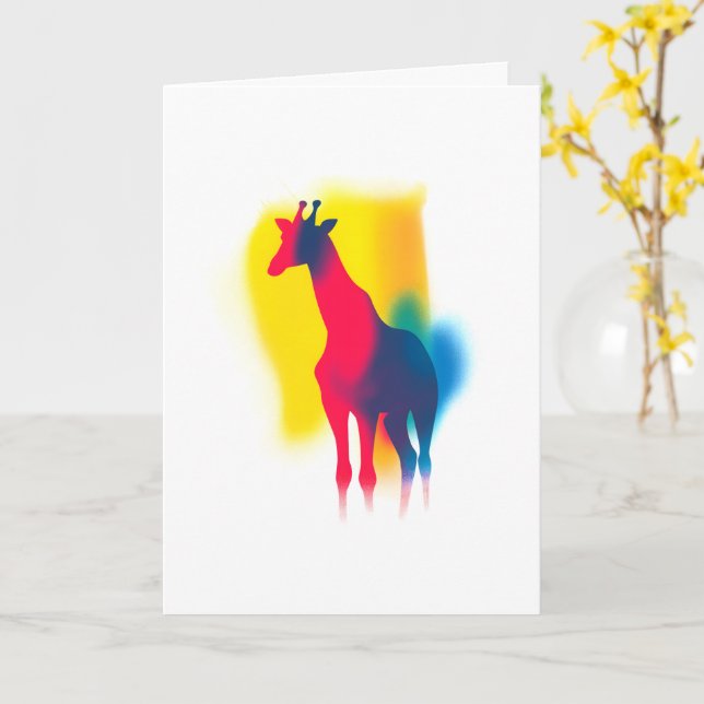 Colourful Spray Paint Giraffe Silhouette Card (Yellow Flower)