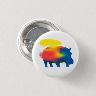 Colourful Spray Paint Hippopotamus Round Button