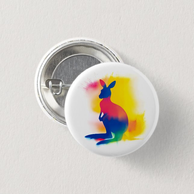 Colourful Spray Paint Kangaroo Round Button (Front & Back)