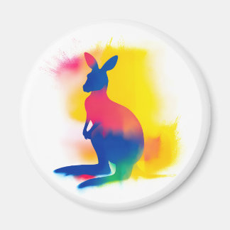 Colourful Spray Paint Kangaroo Silhouette Round Magnet