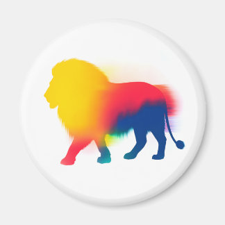 Colourful Spray Paint Lion Silhouette Round Magnet
