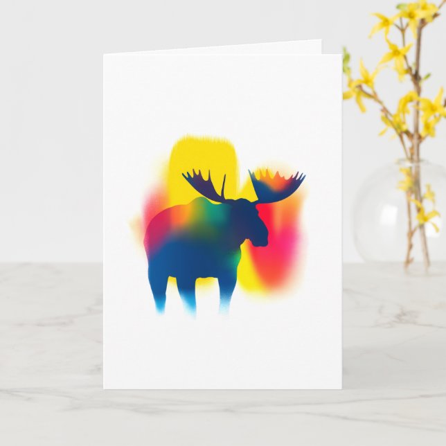 Colourful Spray Paint Moose Silhouette Card (Yellow Flower)