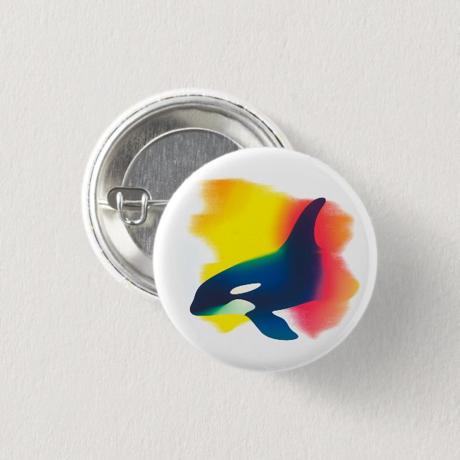 Colourful Spray Paint Orca Silhouette Round Button (Front & Back)