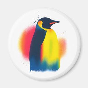 Colourful Spray Paint Penguin Silhouette Round Magnet