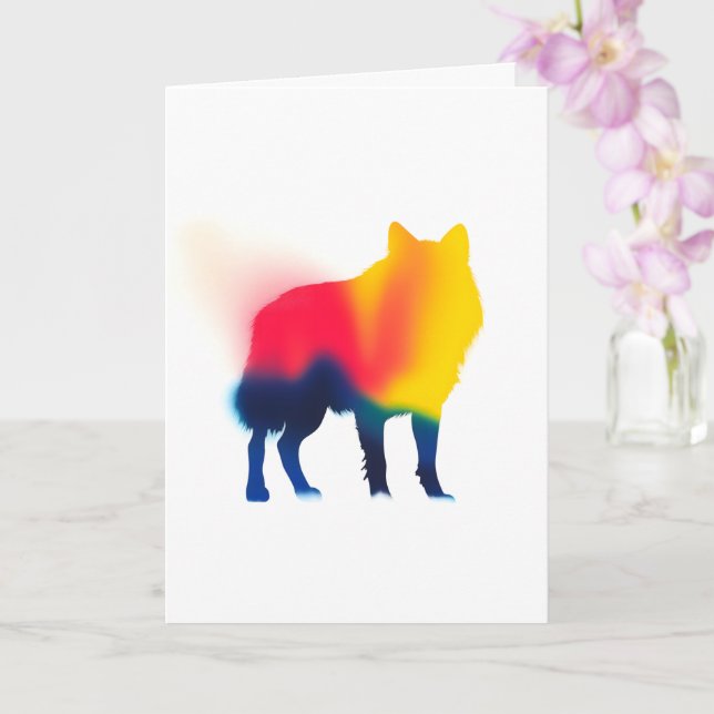 Colourful Spray Paint Wolf Silhouette Card (Orchid)