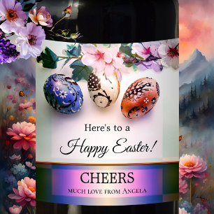 Colourful Spring Art Easter Egg Wine Label