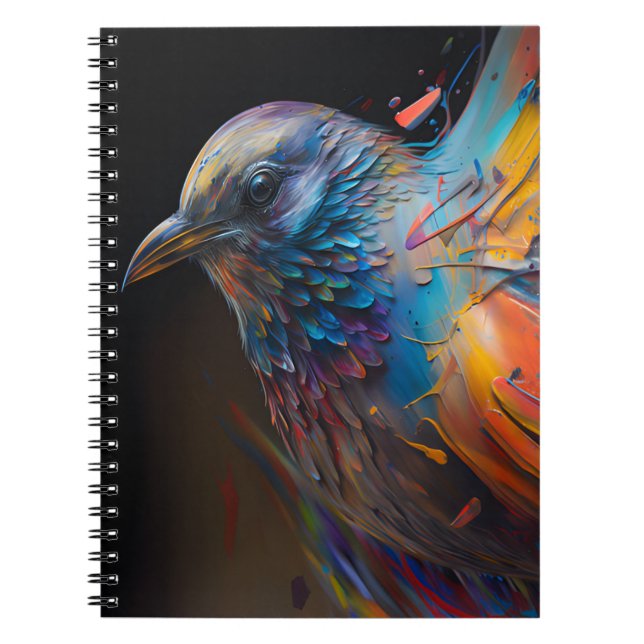 Colourful Spring Bird Splash Art Abstract Painting Notebook (Front)