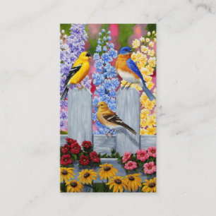 Colourful Spring Birds Garden Party Business Card