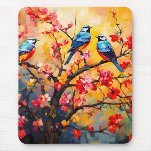Colourful Spring Birds in Bloom Mouse Pad