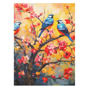 Colourful Spring Birds in Bloom Tablecloth