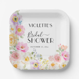 Colourful Spring Blossom Floral Bridal Shower Paper Plate
