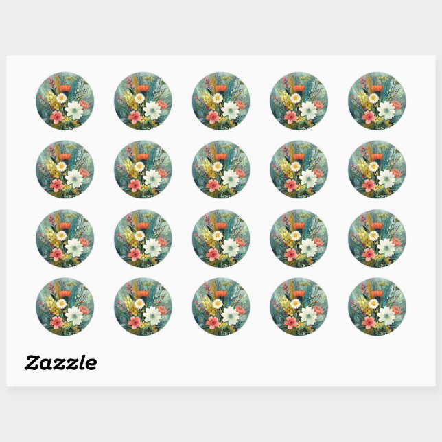 Colourful Spring Bouquet Classic Round Sticker (Sheet)
