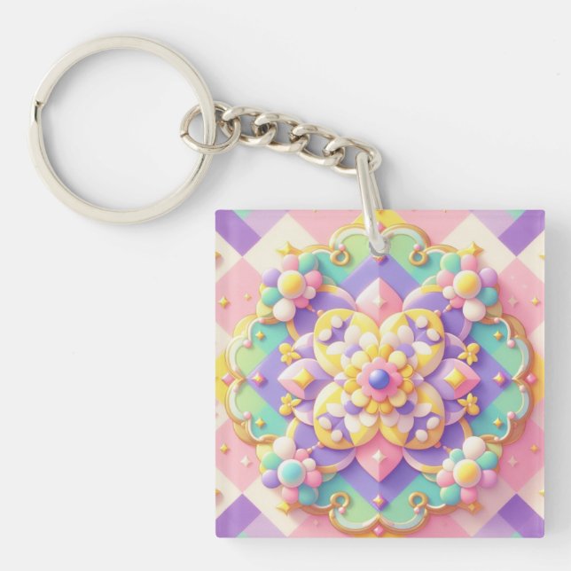 colourful spring/Easter/princess pastel Key Ring (Front)