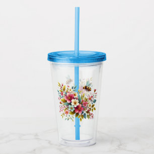 Colourful, Spring/Floral bee Acrylic Tumbler