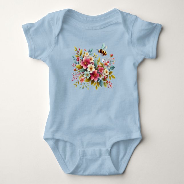 Colourful, Spring/Floral bee Baby Bodysuit (Front)