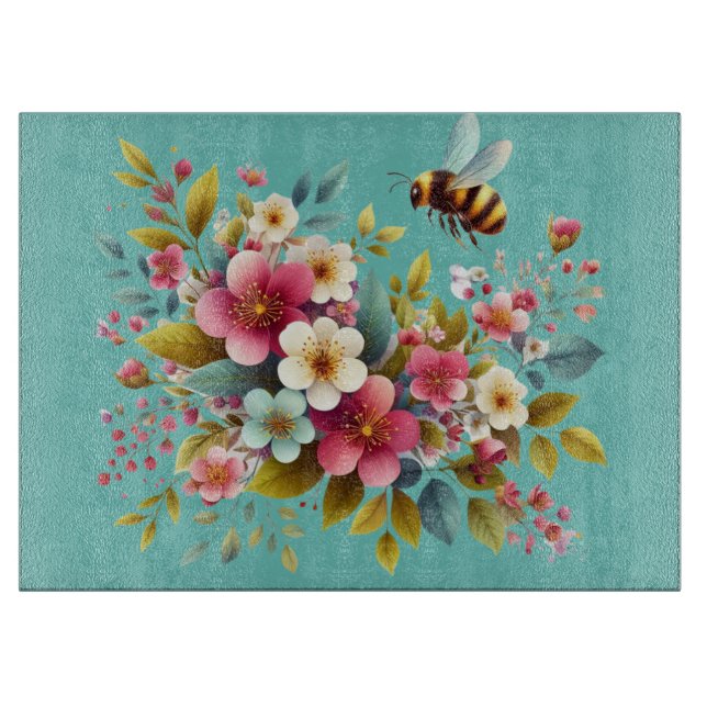 Colourful, Spring/Floral bee Cutting Board (Front)