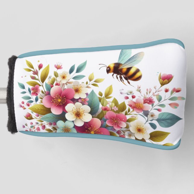 Colourful, Spring/Floral bee Golf Head Cover (Front)