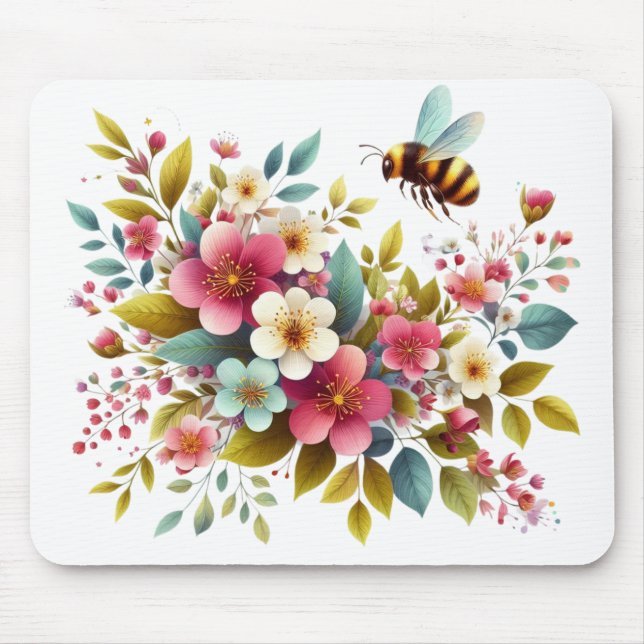 Colourful, Spring/Floral bee Mouse Pad (Front)
