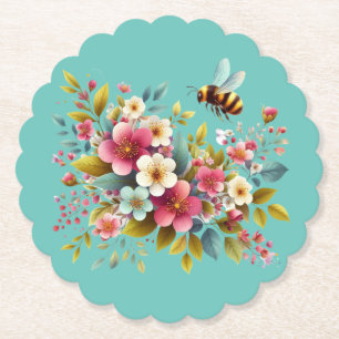Colourful, Spring/Floral bee Paper Coaster