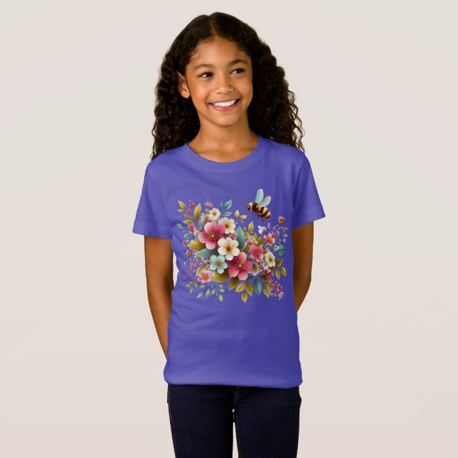 Colourful, Spring/Floral bee T-Shirt (Front Full)