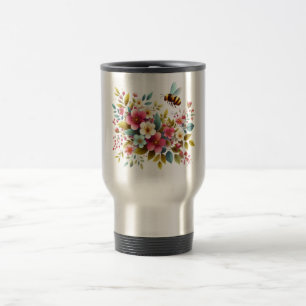 Colourful, Spring/Floral bee Travel Mug