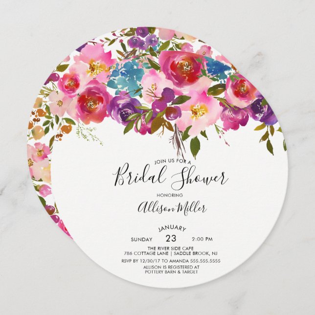 Colourful Spring Floral Bridal Shower Invitation (Front/Back)