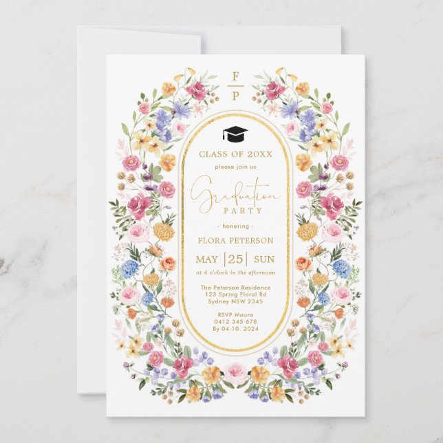 Colourful Spring Floral Garden Graduation Invitation (Front)