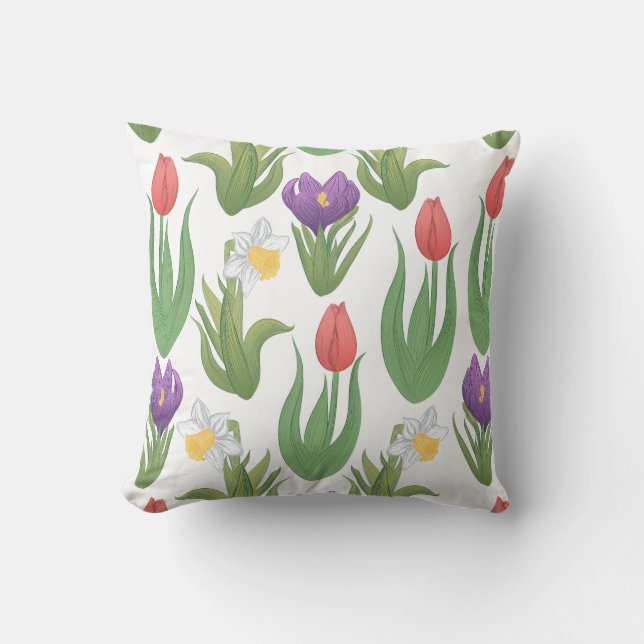 Colourful Spring Floral Illustration Cushion (Front)