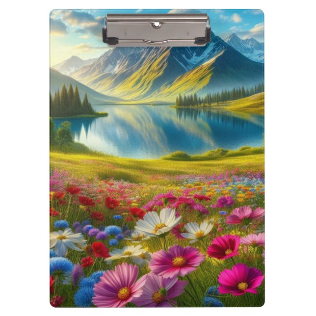 Colourful spring/floral mountain lake clipboard (Front)