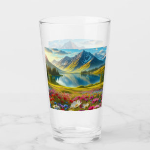 Colourful spring/floral mountain lake glass
