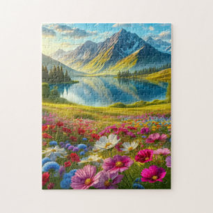 Colourful spring/floral mountain lake jigsaw puzzle