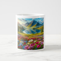 Colourful spring/floral mountain lake