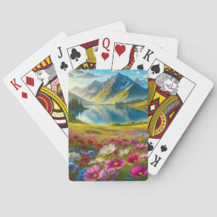 Colourful spring/floral mountain lake playing cards