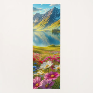 Colourful spring/floral mountain lake yoga mat