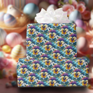 Colourful Spring Floral Pansy Patch Pattern Easter Wrapping Paper