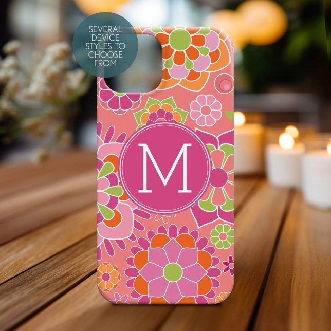 Colourful Spring Floral Pattern Custom Monogram Case-Mate iPhone Case (Personalized Phone Case with Monogram)
