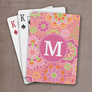 Colourful Spring Floral Pattern Custom Monogram Playing Cards