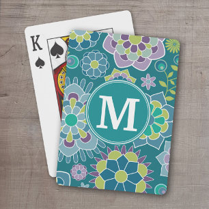Colourful Spring Floral Pattern Custom Monogram Playing Cards