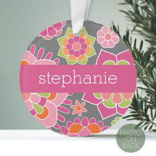 Colourful Spring Floral Pattern Custom Name Ornament